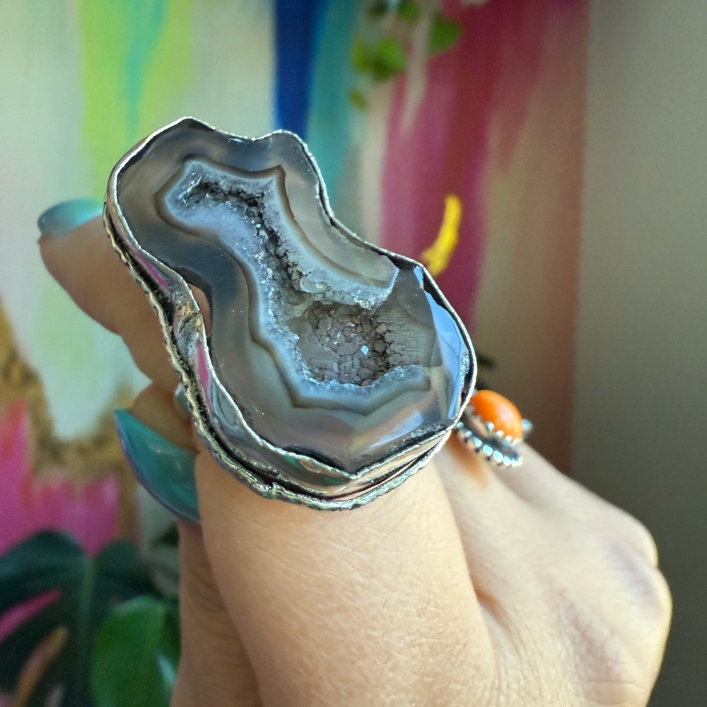 Agate Geode Slice Ring  Sz 6 |Q92